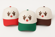 Load image into Gallery viewer, Reindeer Antler Embroidered Snapback Hat – Adjustable Holiday Baseball Hat