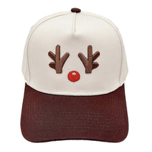 Load image into Gallery viewer, Reindeer Antler Embroidered Snapback Hat – Adjustable Holiday Baseball Hat