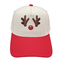 Load image into Gallery viewer, Reindeer Antler Embroidered Snapback Hat – Adjustable Holiday Baseball Hat