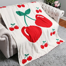 Load image into Gallery viewer, Large Cherry Patterned Reversible Plush Throw Blanket