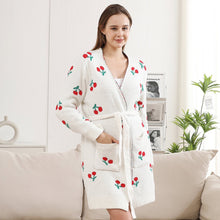 Load image into Gallery viewer, Cherry Embroidered Knit Robe with Pockets & Belt