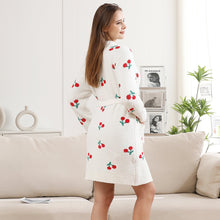 Load image into Gallery viewer, Cherry Embroidered Knit Robe with Pockets & Belt